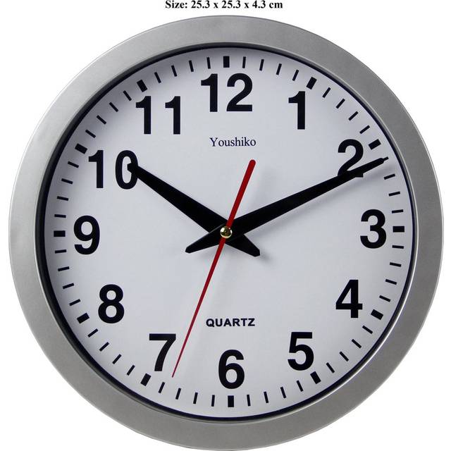Stylish Silver & White Bold Classic Quartz Wall Clock Non Ticking Silent (25cm / 10-Inch Diameter), Home/Kitchen / Office/School Clock, Easy to Read