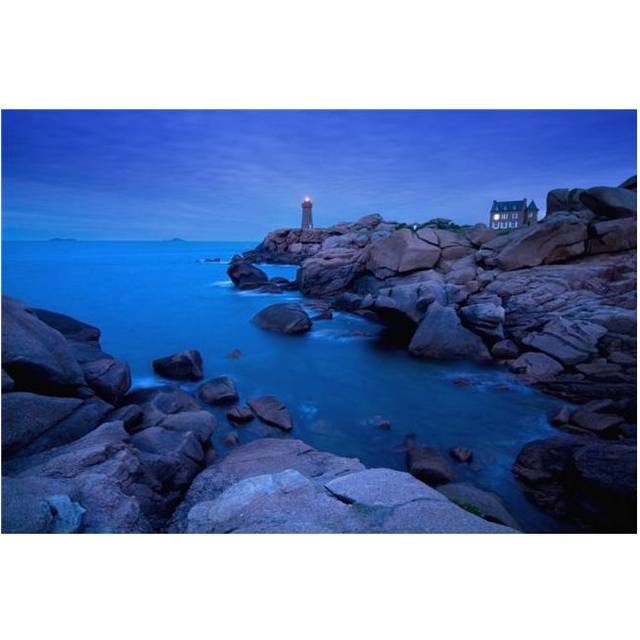 Small Lighthouse & House At Dusk Poster Print, 34 x 22 - Large