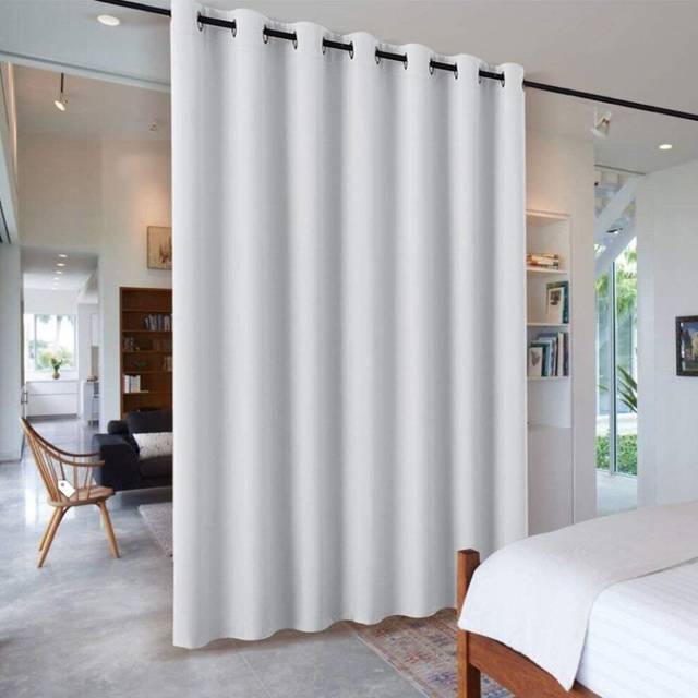 PONY DANCE Privacy Curtain Partitions - White Room Darkening Curtain Wide Thermal Drape for Sliding Share Space Drapes for Baby's Room, W 100 x L 84