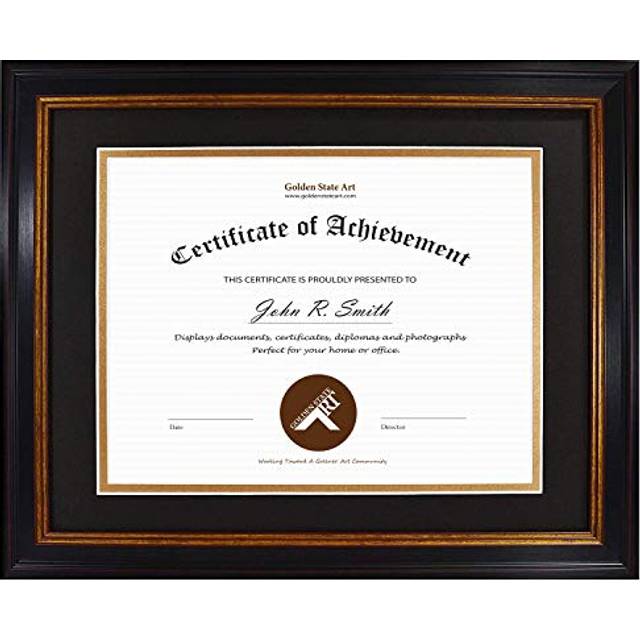 Golden State Art  11x14 Frame for 8.5x11 Diploma/Certificate  Sawtooth Hangers for Wall Mounting with Real Glass  Black Gold & Burgundy Molding (Black