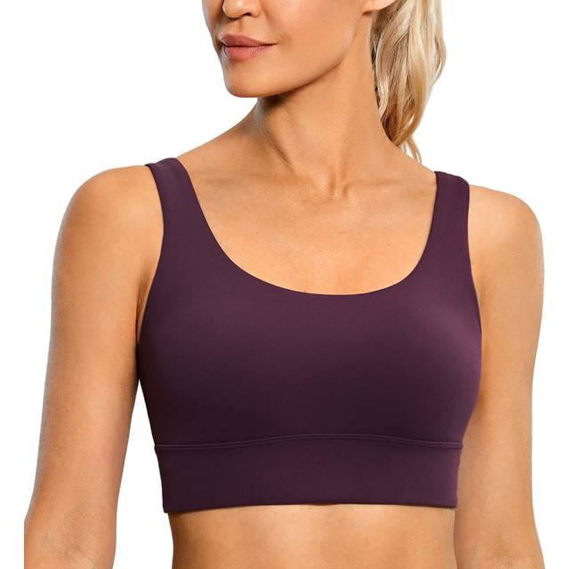 CRZ YOGA Butterluxe Womens U Back Sports Bra - Scoop Neck Padded Low Impact Yoga Bra Workout Crop Top with Built in Bra Deep Purple Medium