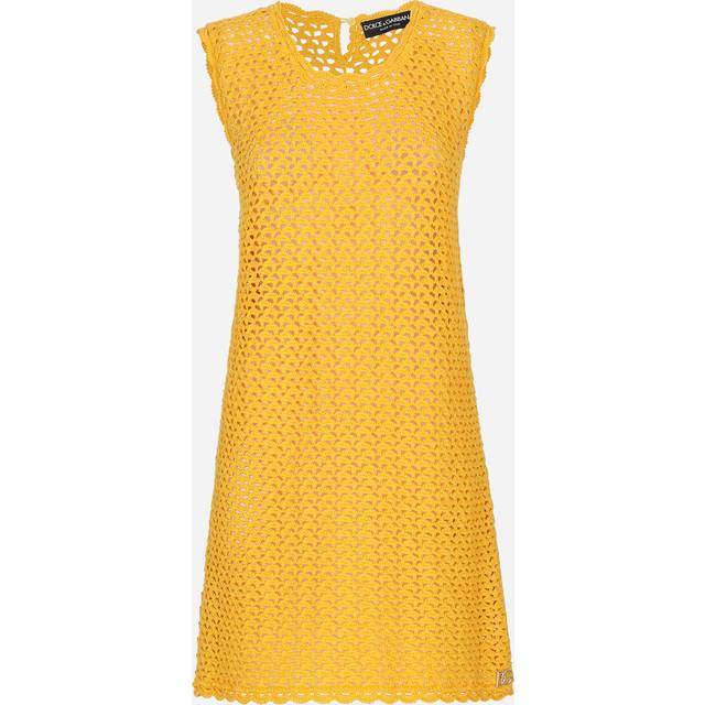 Dolce & Gabbana Short Sleeveless Crochet Dress - Woman Dresses Yellow Cotton 38