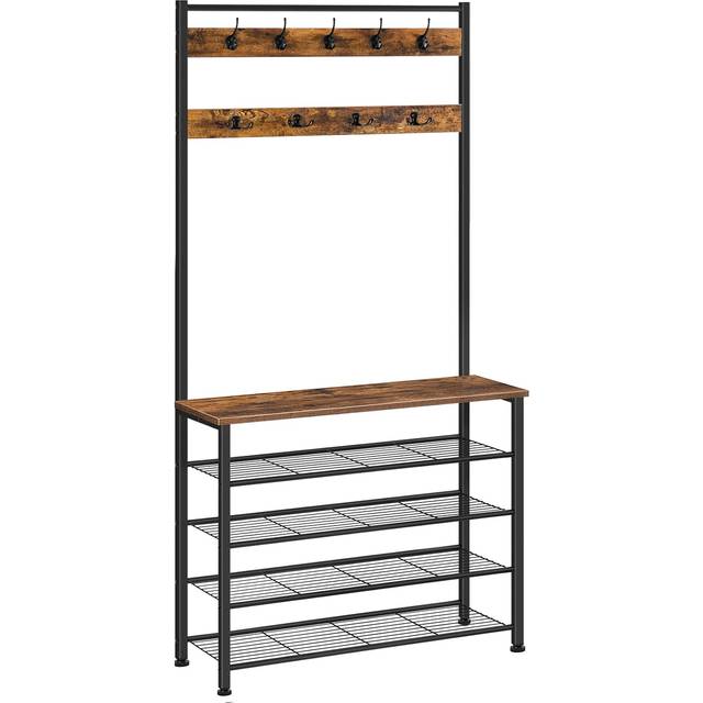HOOBRO Hall Tree  Coat Rack with Shoe Rack  Hall Tree with Bench  5 Tier Shoe Storage Organizer with 9 Hooks for Entryway  Closet  Sturdy  Industrial
