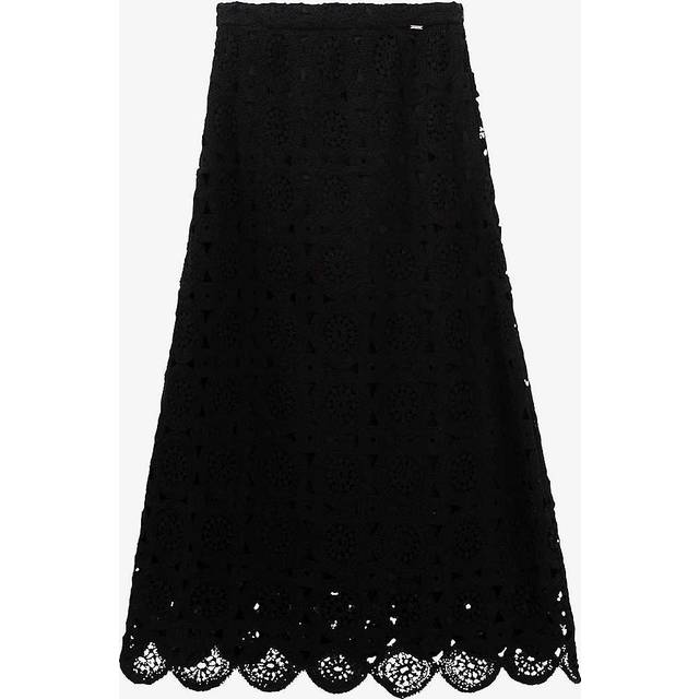 Ikks Womens Black Crochet-pattern Cotton Maxi Skirt 16 - BLACK