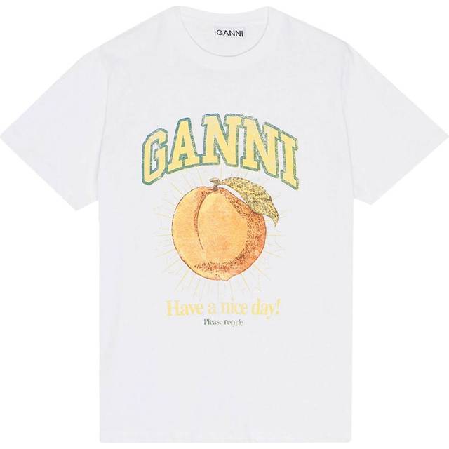 GANNI - logo-print T-shirt - women - Organic Cotton - M - White