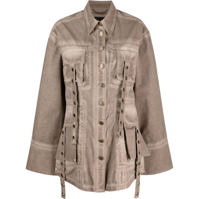 Blumarine - eyelet-embellished denim jacket - women - Spandex/Elastane/Cotton - 38 - Brown