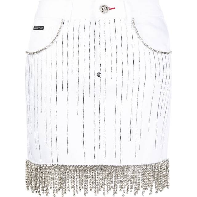 Philipp Plein - crystal-embellished denim skirt - women - Polyester/Cotton/Cotton/Leather/glass - 30 - White