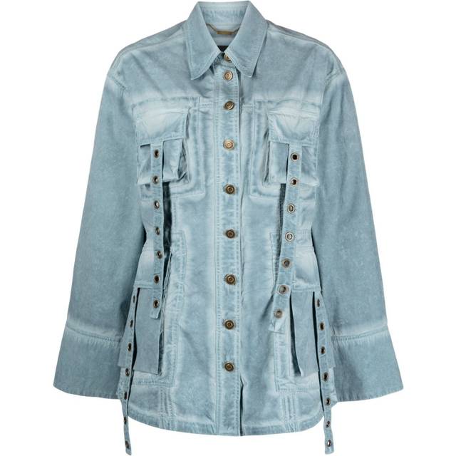Blumarine - eyelet-embellished denim jacket - women - Elastane/Cotton - 42 - Blue