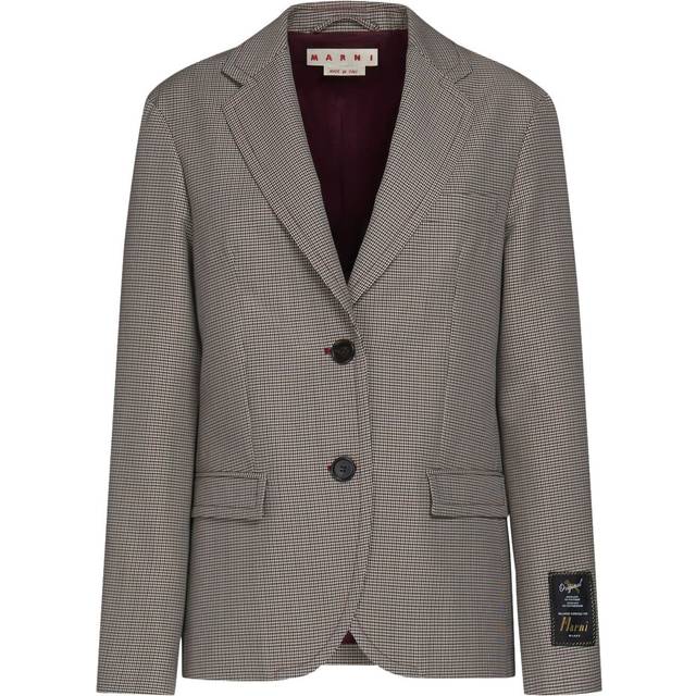 Marni - houndstooth-pattern single-breasted blazer - women - Wool/Polyester - 40 - Grey