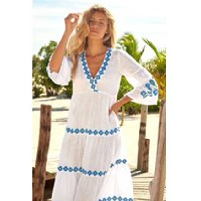 Savannah Embroidered Dress | White/Blue - Yellow