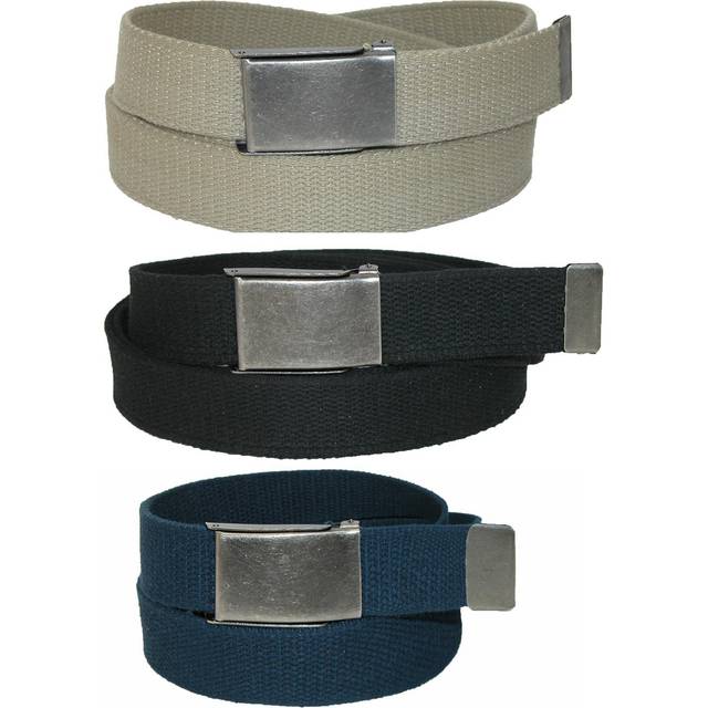 CTM Men&#39;s Big & Tall Belt with Flip Top Nickel Buckle (Pack of 3) - - Black Khaki and Navy (one size)