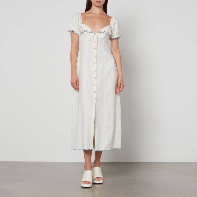 RIXO Briella Linen-Blend Dress - XL/UK 16 - Cream