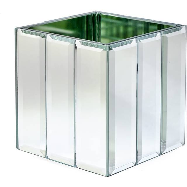 Serene Spaces Living Gatsby Mirror Strip Cube Vase  Set of 12 - Art Deco Inspired Glass Vase with Mirror Finish  Measures 4  Cube