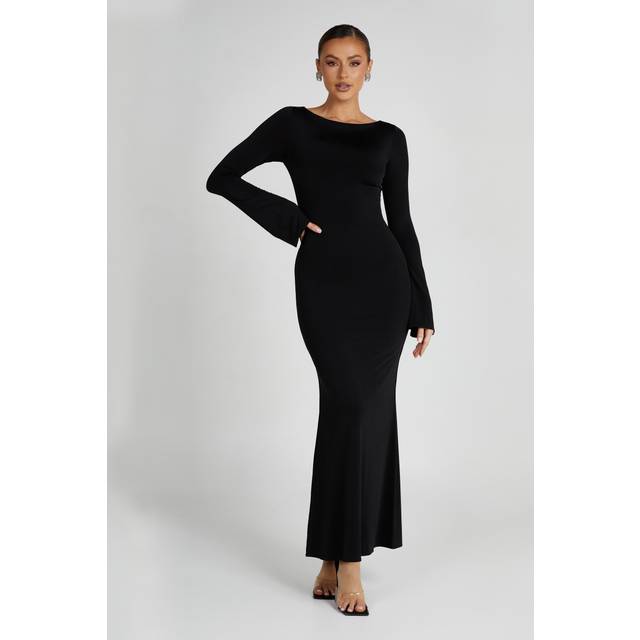 Tarna Slinky Fishtail Maxi Dress - Black - XXL