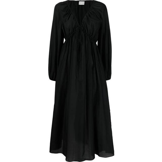 Matteau - V-neck midi dress - women - Organic Cotton/Silk - 1 - Black