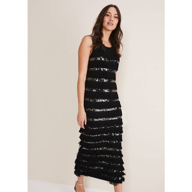 Phase Eight Women's Sofianne Fringe Maxi Dress - Black/Pewter - 8