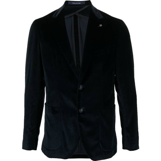 Tagliatore - logo-plaque velvet blazer - men - Cotton/Cupro/Elastane - 48 - Blue