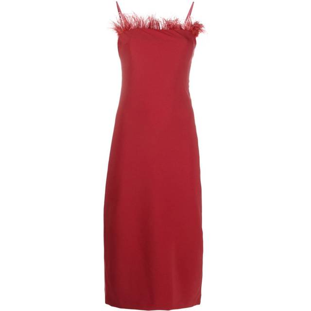 Patrizia Pepe - feather-trim midi fitted dress - women - Ostrich Feather/Elastane/Polyester - 40 - Red