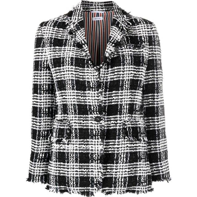Thom Browne - check-pattern tweed jacket - women - Viscose/Wool/Acrylic/Polyester/Silk - 38 - Black