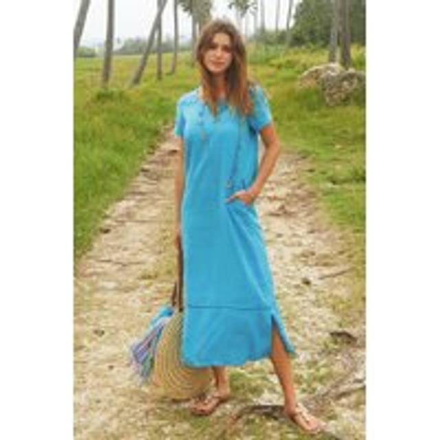 Alisha Linen Maxi Dress | Turquoise - Yellow