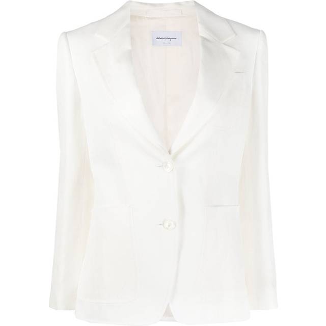 Ferragamo - single-breasted silk-blend blazer - women - Silk/Linen/Flax - 46 - White