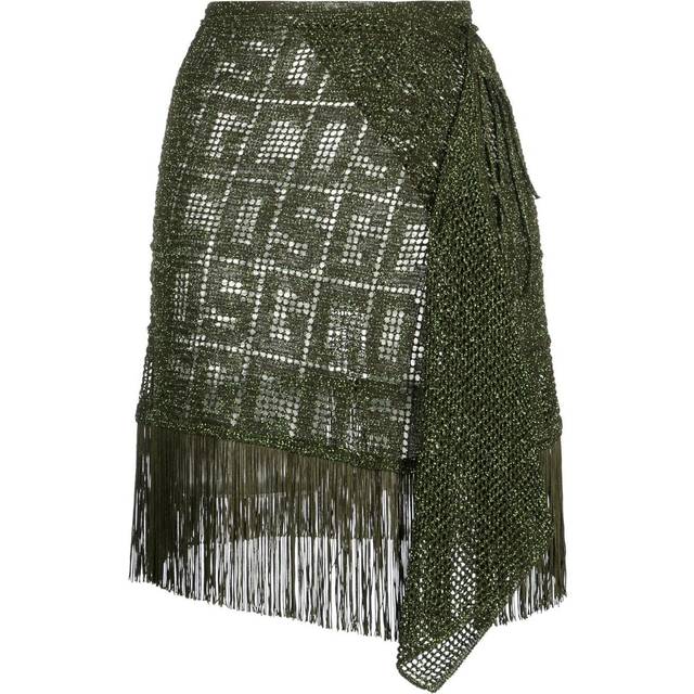 GCDS - fringe-detail macramé skirt - women - Fabric - S - Green