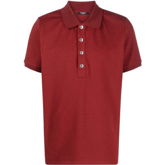 Balmain - monogram-pattern piqué polo shirt - men - Cotton/Elastane - S - Red