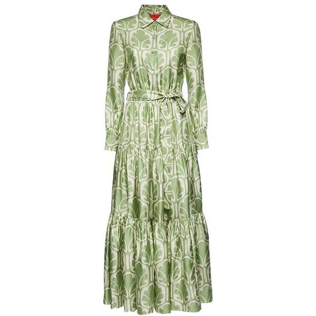 La DoubleJ - long-sleeve tied-waist dress - women - Silk - S - Green