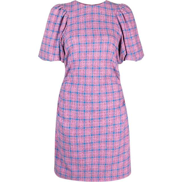 GANNI - check-pattern minidress - women - Organic Cotton/Cotton/Elastane/Polyester - 36 - Pink