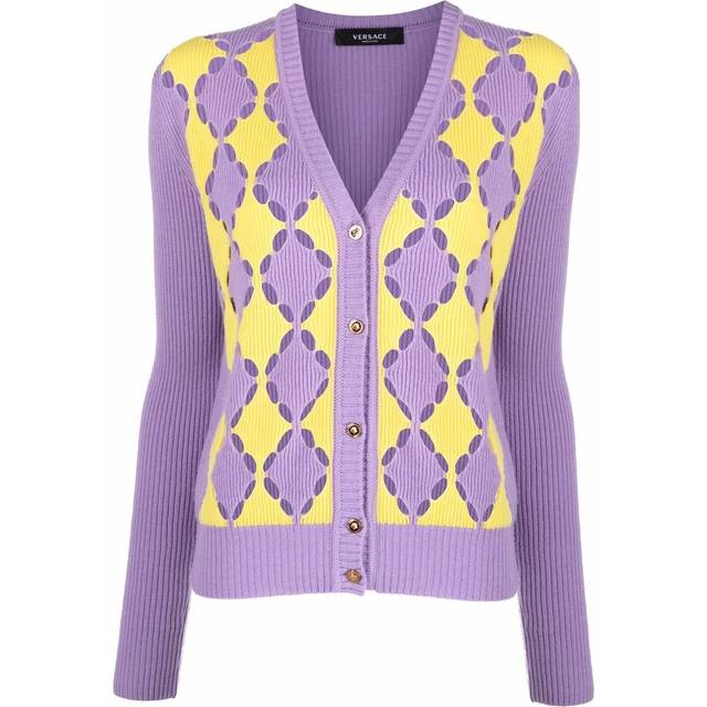 Versace - two-tone cashmere cardigan - women - Cashmere - 40 - Purple