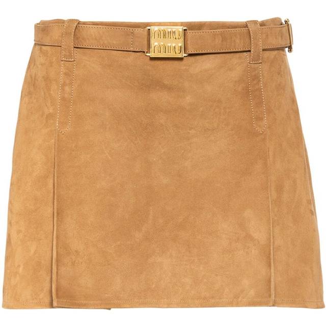 Miu Miu - belted suede miniskirt - women - Suede - 38 - Brown