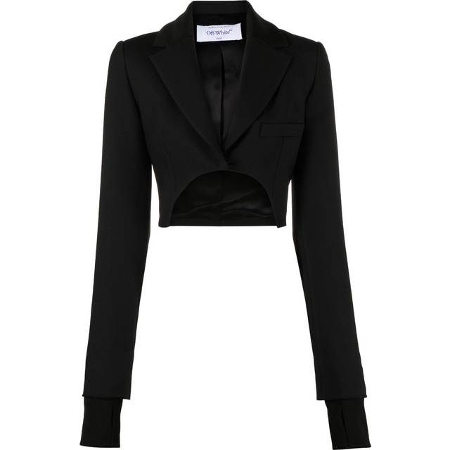 Off-White - high-low cropped blazer - women - Polyester/Spandex/Elastane/Cupro/Viscose/Virgin Wool - 40 - Black
