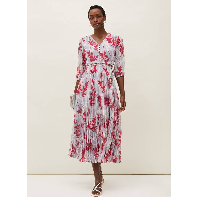 Phase Eight Women's Ellen Palm Print Pleated Midaxi Dress - Sky Blue/Multi - 8