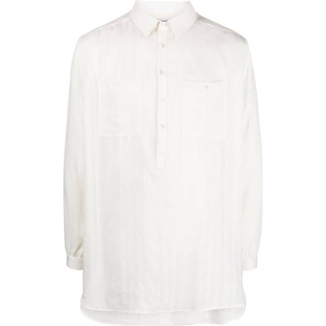 Saint Laurent - striped classic-collar shirt - men - Cotton/Linen/Flax/Cupro - 42 - White