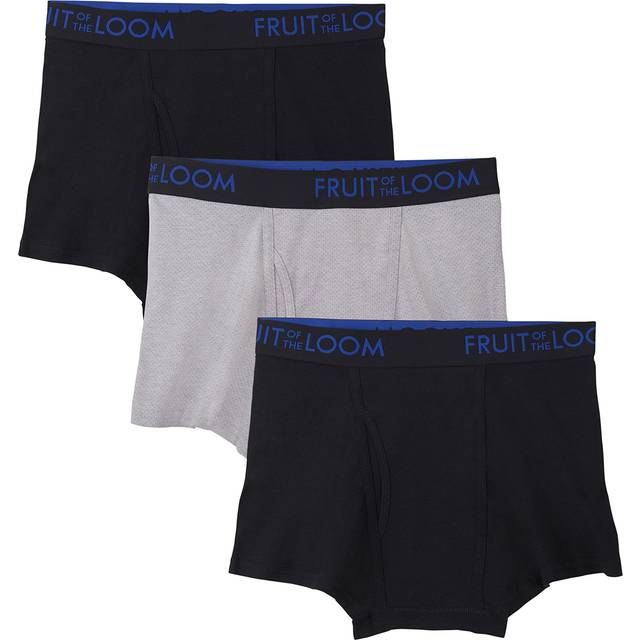 Fruit of the Loom Men's 3pk Breathable Cotton Micro-mesh Short Leg Boxer Brief  black/gray  Small