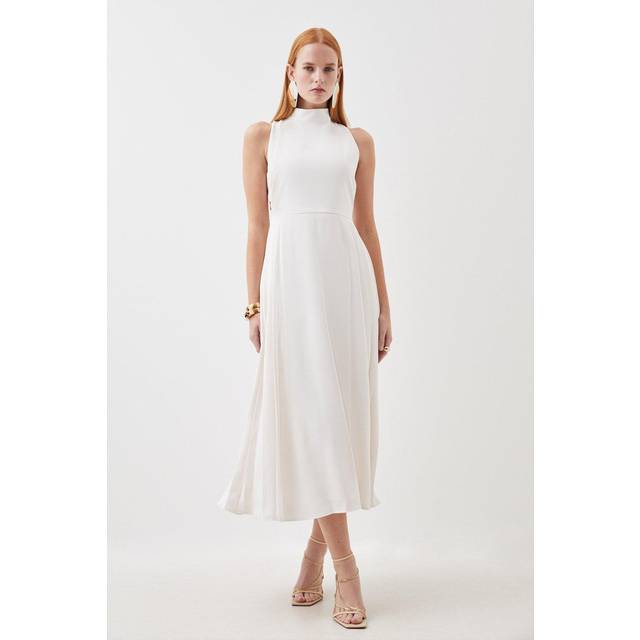 Soft Tailored Pleated Panel Maxi Dress - Ivory
