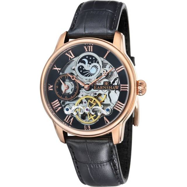Thomas Earnshaw Men&#39;s Longitude ?Automatic Watch with Black Dial?Analogue Display?and?Black Leather Strap ES-8006-07