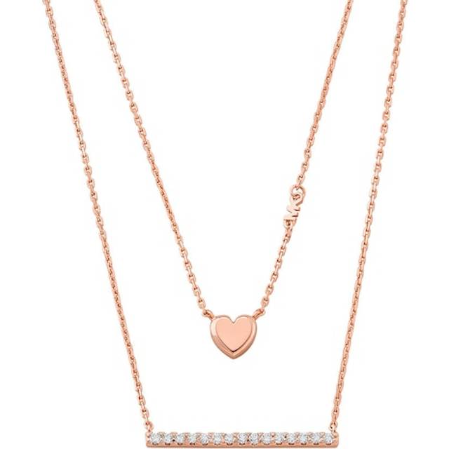 Michael Kors Love Rose Gold-Plated Sterling Silver Double Layer Heart Necklace