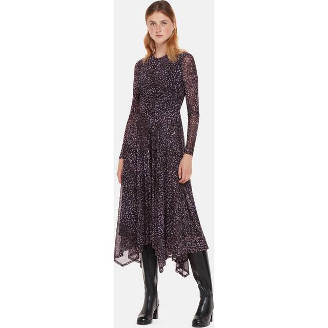 Whistles Feather Leopard Mesh Dress - Purple Multi-Coloured - 8