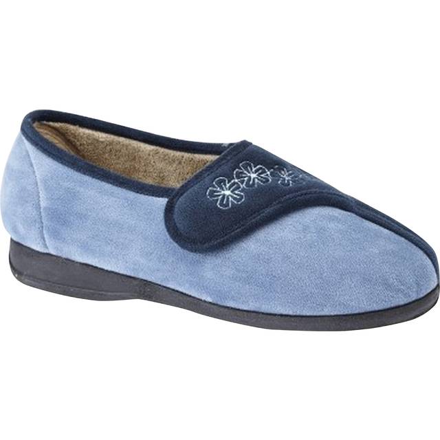 (8 UK, Navy/Blue) Sleepers Womens/Ladies Gemma Touch Fastening Embroidered Slippers