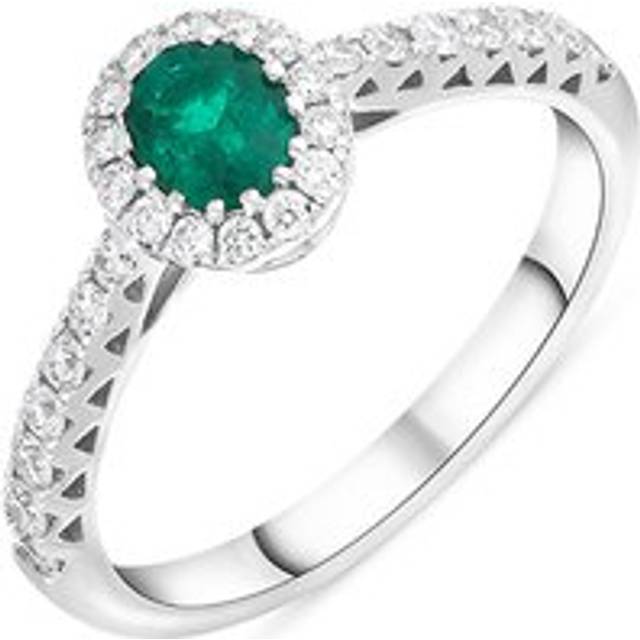 18ct White Gold 0.40ct Emerald Diamond Shoulder Set Halo Ring - White Gold