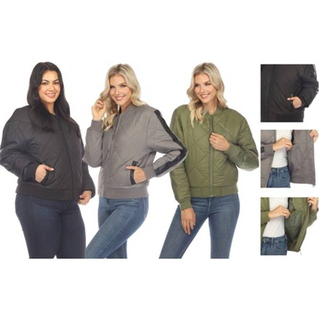 White Mark 8945-06-M Womens Lightweight Diamond Quilted Puffer Bomber Jacket, Olive - Medium