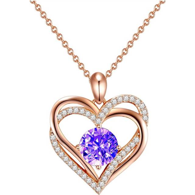 Rafaela Donata Womens Necklace with pendant sterling silver rose gold embellished swarovski crystals violet zirconia - Size 40cm - Rose Gold