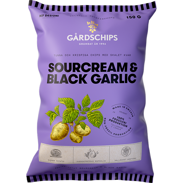 Gårdschips Potatischips Sourcream & Black Garlic