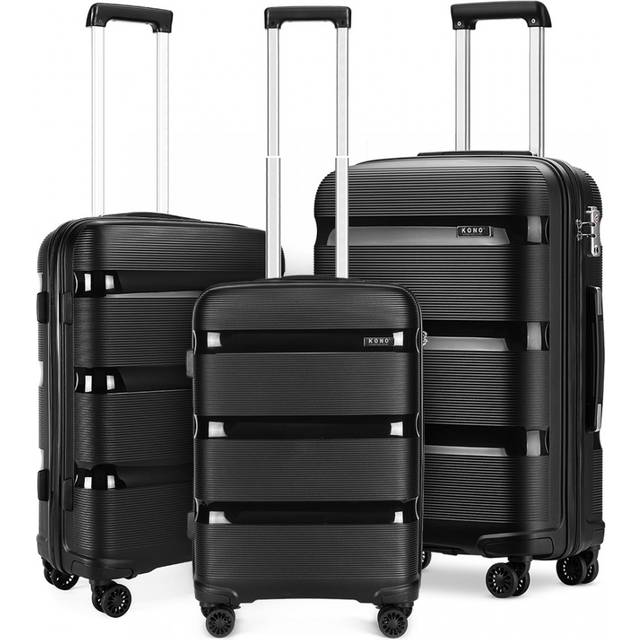 K2092L - Kono Bright Hard Shell PP Suitcase 3 Pieces Set - Classic Collection - Black