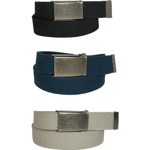 CTM Men&#39;s Big & Tall Belt with Flip Top Brass Buckle (Pack of 3) - - Black Khaki and Navy (one size)