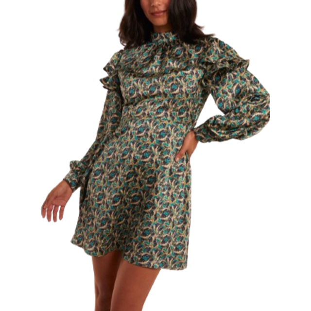 Blue vanilla womens ruffle sleeve high neck swing dress