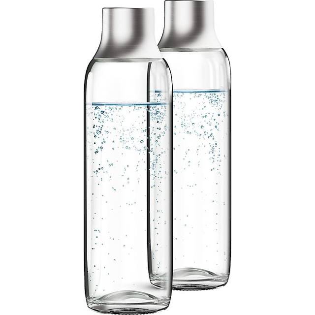 BRITA Glasflaska för sodaTro vatten mousserande vatten (1l), förpackning med 2 ersättningsflaskor - lätta, eleganta glasvattenflaskor i ett duopack/mousserande vattenflaskor med polerat rostfritt stålpropp