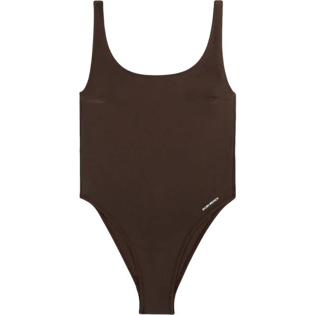 Sporty & Rich - Carla logo-print swimsuit - women - Polyamide/Elastane - XL - Brown