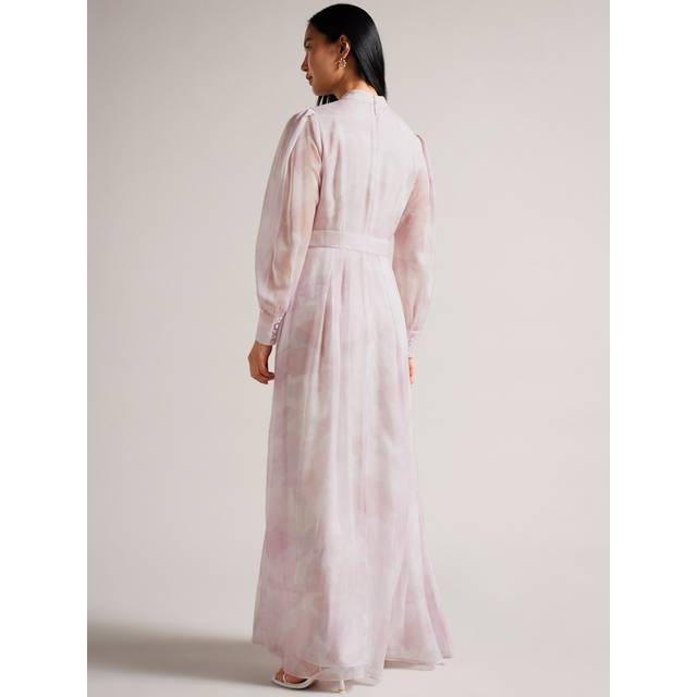 Ted Baker Womens Pink Huron Blouson-sleeve Recycled-polyester Maxi Dress 10 - PINK